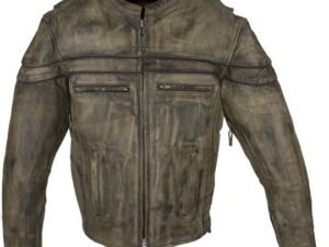 Leather Motorcycle Jacket - Men's - Concealed Carry Pockets - Distressed Brown - MJ796-12-DL