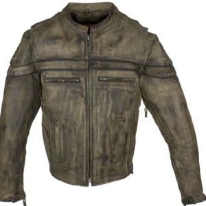 Leather Motorcycle Jacket - Men's - Concealed Carry Pockets - Distressed Brown - MJ796-12-DL