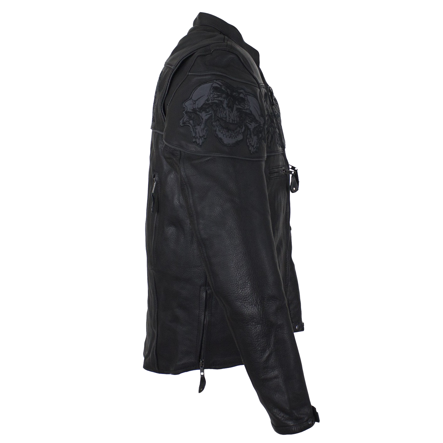 Racer Leather Jacket with Reflective Skulls and Concealed Carry Pocket - SKU MJ825-11-DL - Image 6