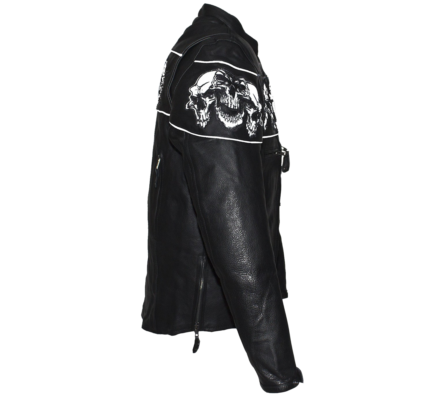 Racer Leather Jacket with Reflective Skulls and Concealed Carry Pocket - SKU MJ825-11-DL - Image 5