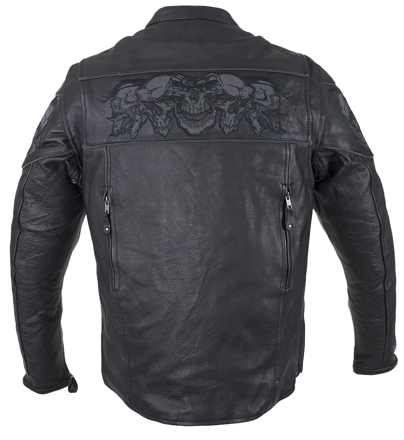 Racer Leather Jacket with Reflective Skulls and Concealed Carry Pocket - SKU MJ825-11-DL - Image 4
