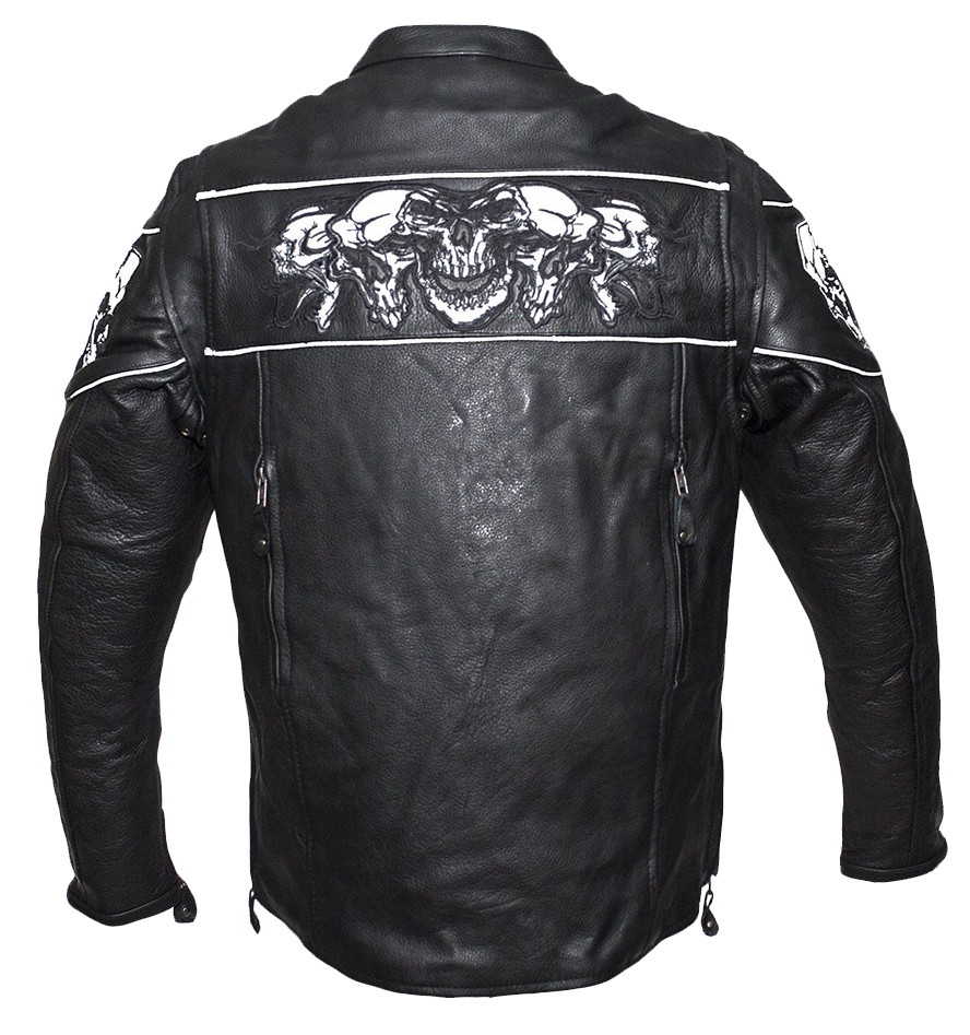 Racer Leather Jacket with Reflective Skulls and Concealed Carry Pocket - SKU MJ825-11-DL - Image 3