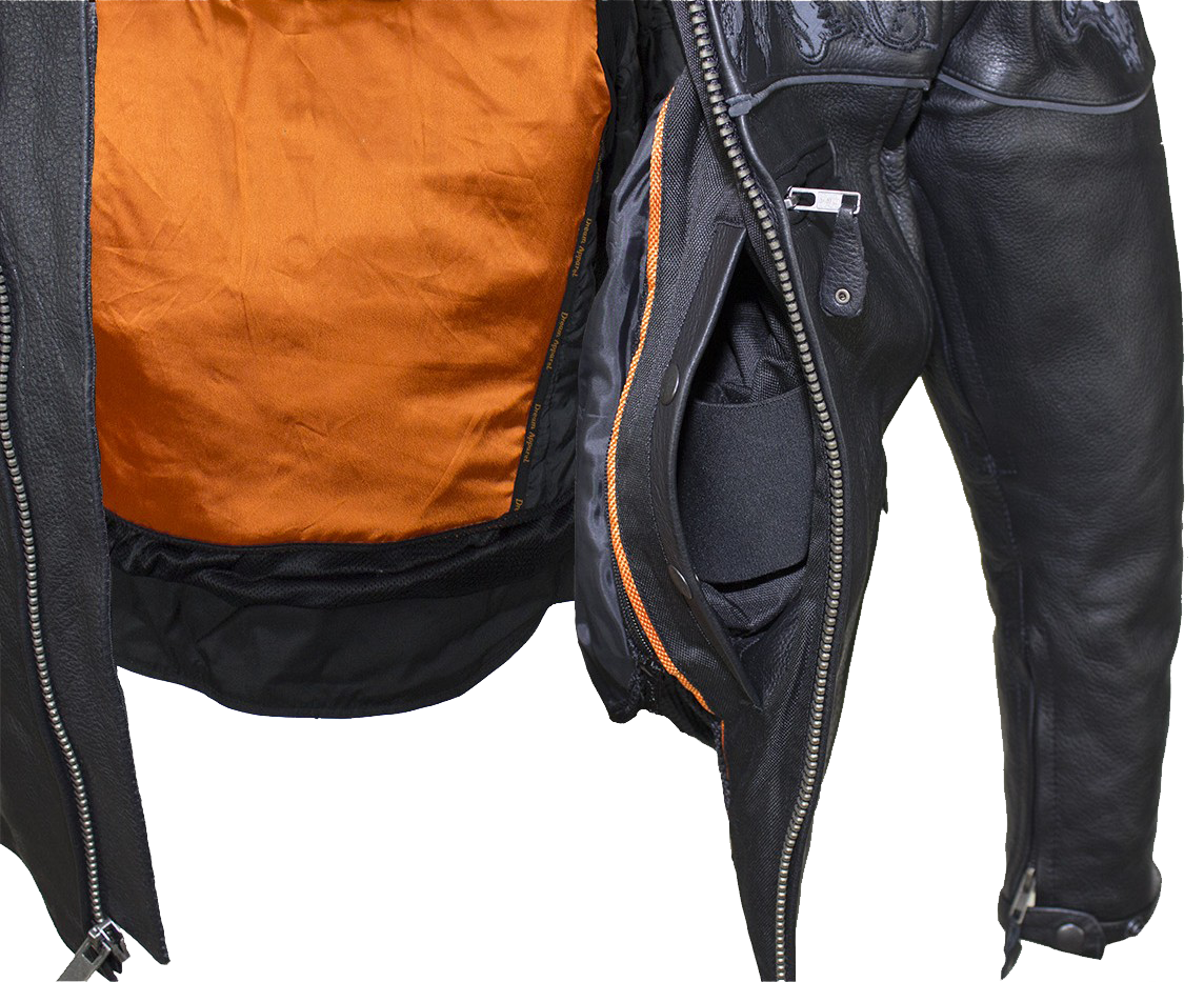 Racer Leather Jacket with Reflective Skulls and Concealed Carry Pocket - SKU MJ825-11-DL - Image 7