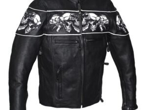 Racer Leather Jacket with Reflective Skulls and Concealed Carry Pocket - SKU MJ825-11-DL