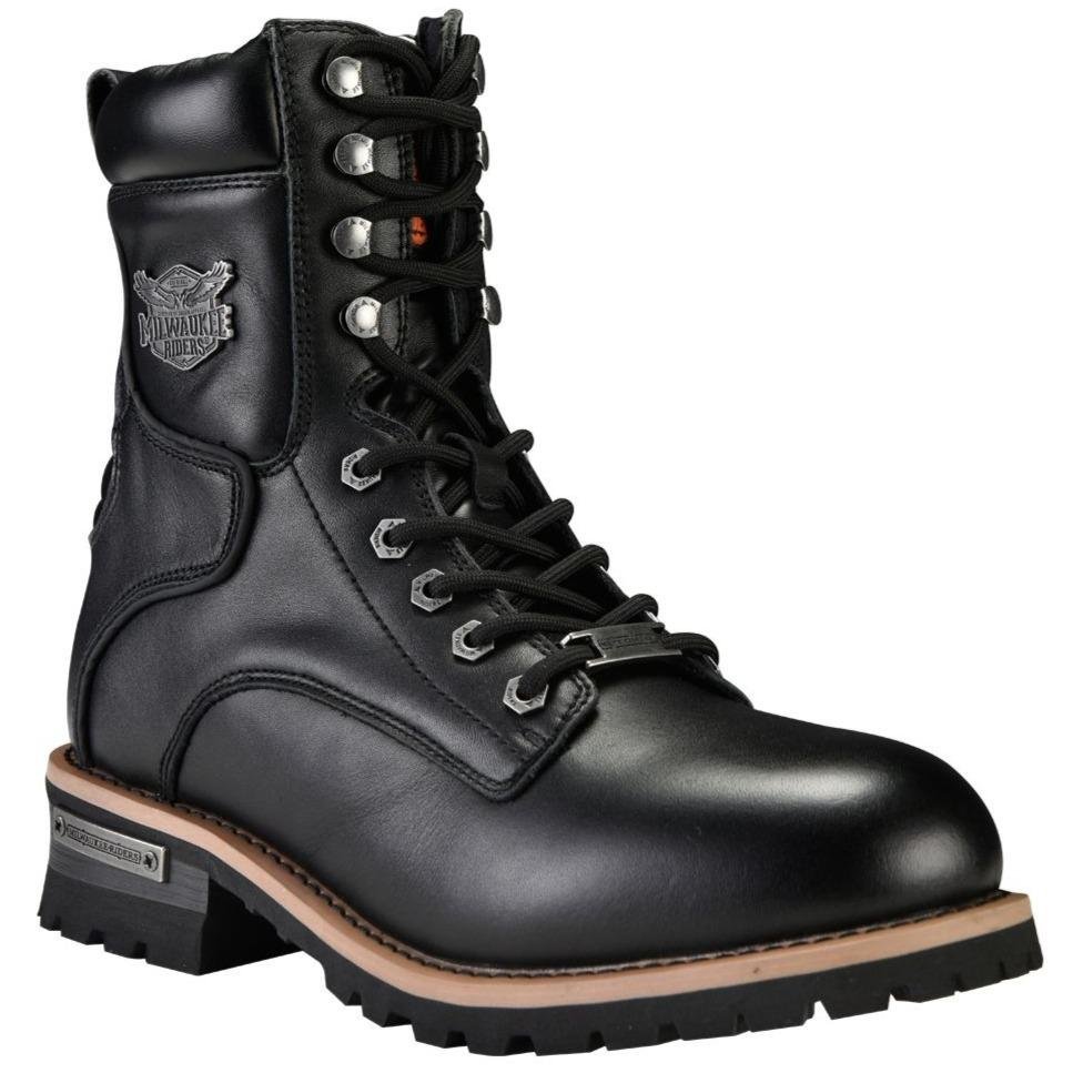 Leather Motorcycle Boots - Men's - Zipper and Lace-Up - MR-BTM8002-DL