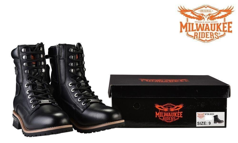 Leather Motorcycle Boots - Men's - Zipper and Lace-Up - MR-BTM8002-DL - Image 6