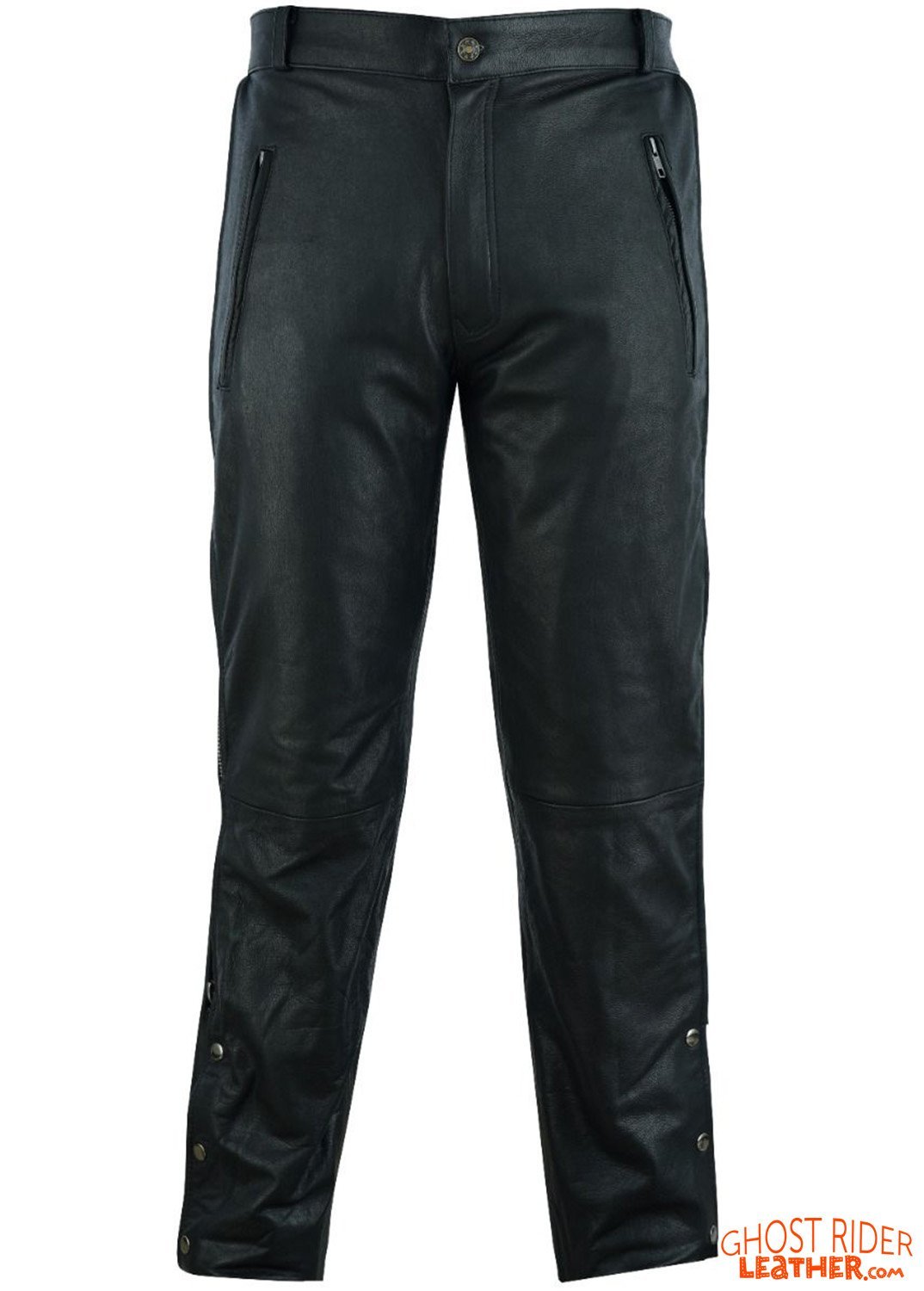 Leather Chap Pants - Men's - Zipper Pockets - Motorcycle - C1001-11-DL - Image 4