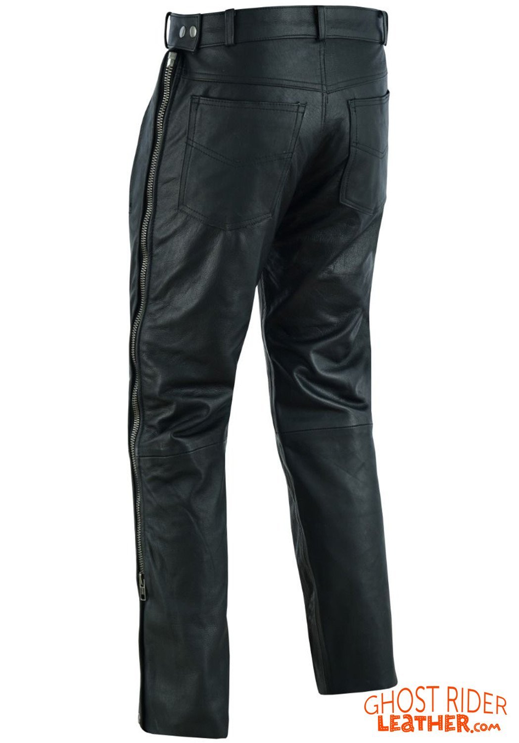 Leather Chap Pants - Men's - Zipper Pockets - Motorcycle - C1001-11-DL - Image 6