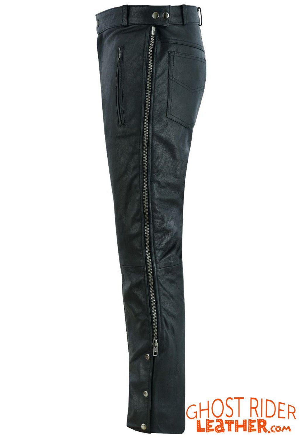 Leather Chap Pants - Men's - Zipper Pockets - Motorcycle - C1001-11-DL - Image 5