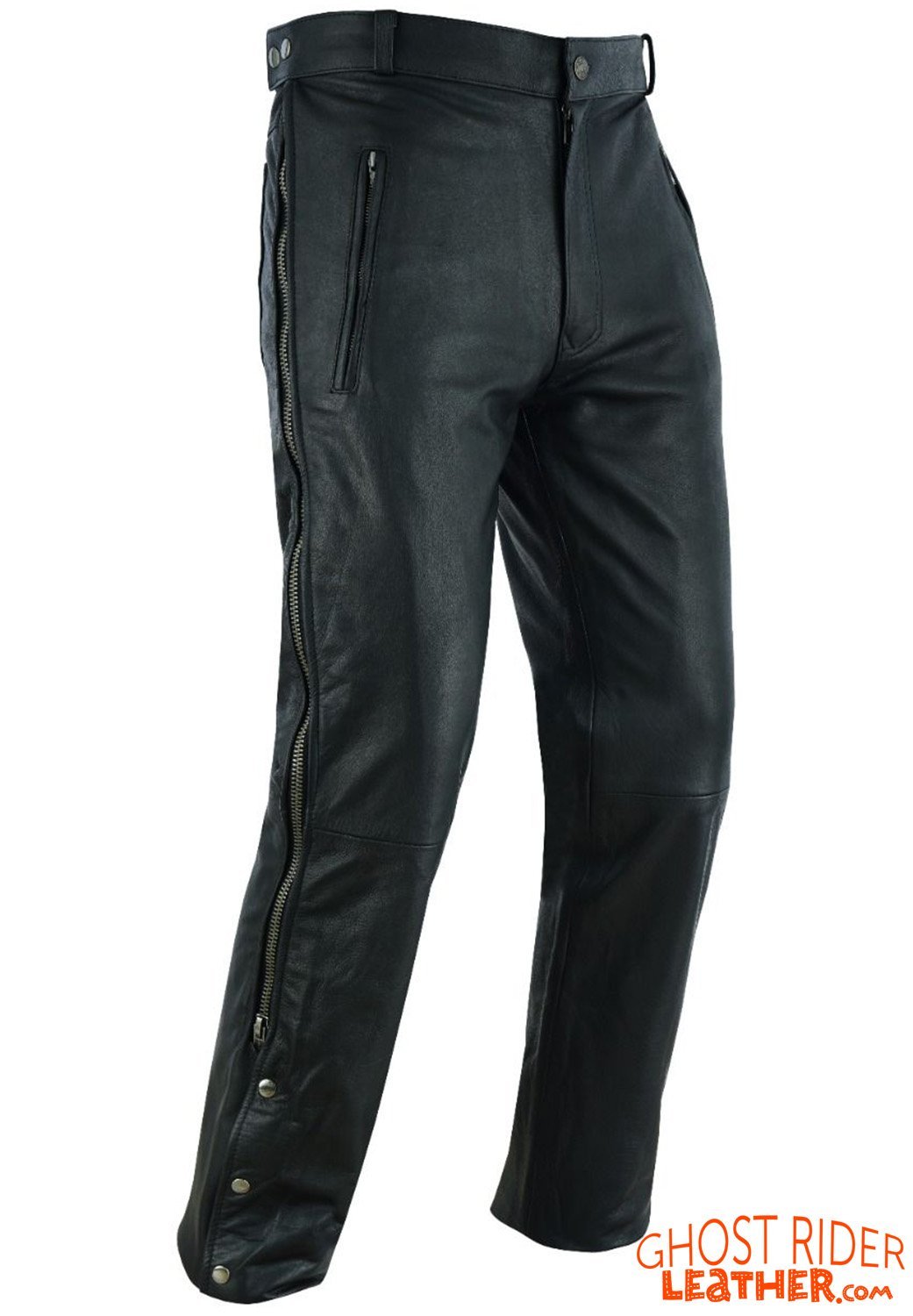 Leather Chap Pants - Men's - Zipper Pockets - Motorcycle - C1001-11-DL - Image 2