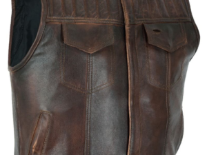 Leather Motorcycle Vest - Men's - Up To Size 60 - Distressed Brown - MR-MV320-PD-18-DL
