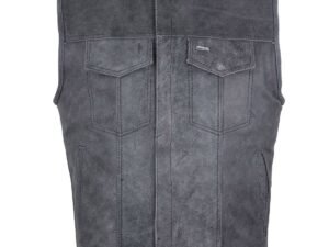 Gray Leather Motorcycle Vest - Men's - Club Style - Up To 64 - MR-MV7320-ZIP-16-DL
