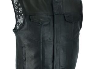 Leather Vest - Men's - Motorcycle Club - Black Paisley Lining - Up To 60 - MV78024-PL-11-DL