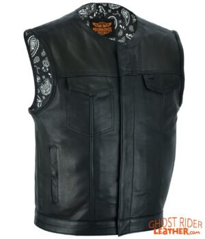 Leather Vest - Men's - Motorcycle Club - Black Paisley Lining - Up To 60 - MV78024-PL-11-DL