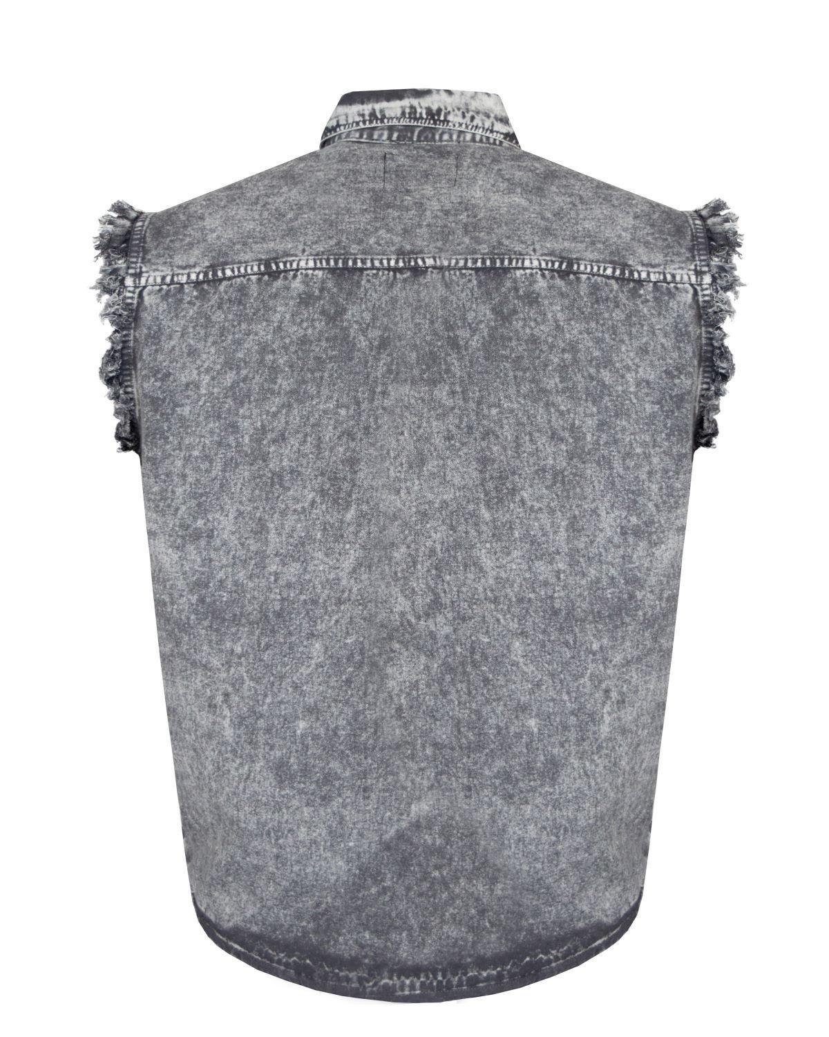 Denim Work Shirt - Men's - Gray - Sleeveless - Flap Pockets - MSLW-GREY-DL - Image 2