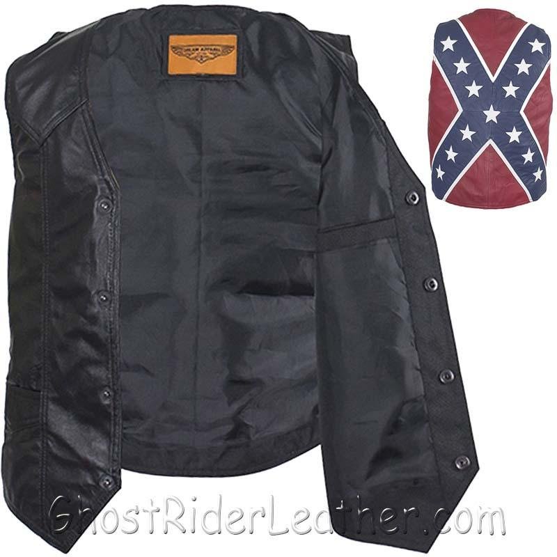 Leather Motorcycle Vest - Men's - Rebel Flag - Confederate - MV2700-07-DL - Image 4
