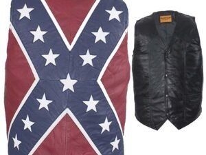 Leather Motorcycle Vest - Men's - Rebel Flag - Confederate - MV2700-07-DL
