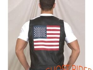 Leather Vest - Men's - American Flag - USA Biker - MV2750-DL