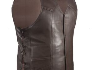 Leather Motorcycle Vest - Men's - Brown - Up To Size 64 - MV303-BRN-11-DL