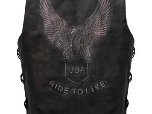 Leather Vest - Men's - Distressed Brown - Live To Ride - Eagle - Up To 60 - MV3090-12N-DL