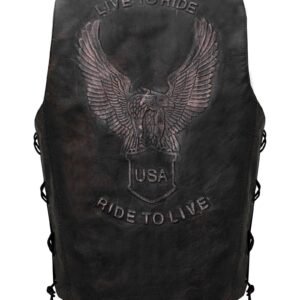 Leather Vest - Men's - Distressed Brown - Live To Ride - Eagle - Up To 60 - MV3090-12N-DL
