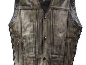 Leather Motorcycle Vest - Men's - Distressed Brown - 10 Pocket - MV310-12-DL