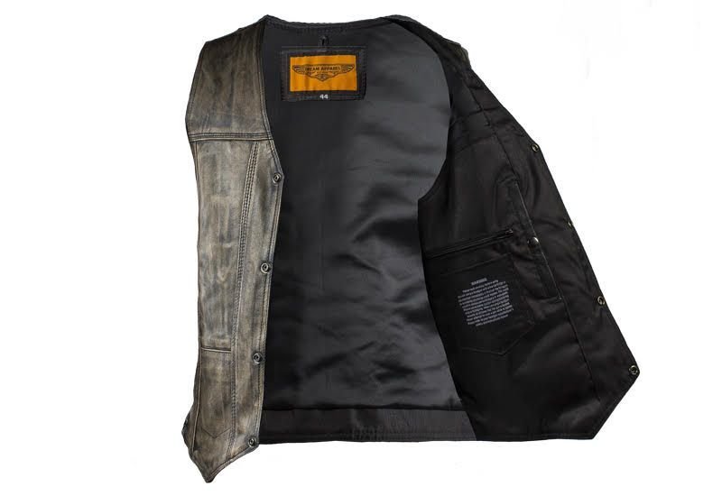 Leather Motorcycle Vest - Men's - Distressed Brown - 10 Pocket - MV310-12-DL - Image 7