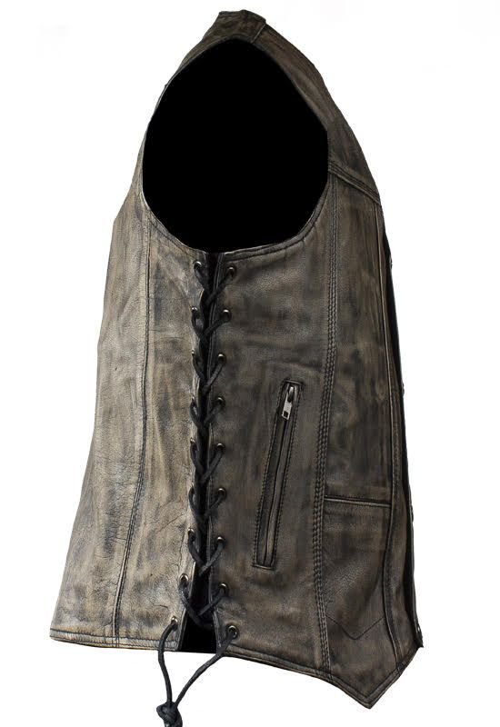 Leather Motorcycle Vest - Men's - Distressed Brown - 10 Pocket - MV310-12-DL - Image 3