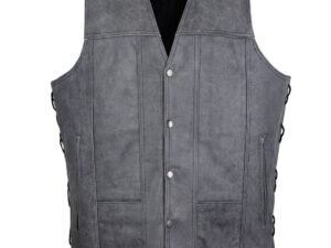 Leather Motorcycle Vest - Men's - Gray - 10 Pocket - MV310-16-DL