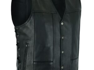 Leather Motorcycle Vest - Men's - Black - 10 Pocket - MV310-88-DL