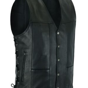 Leather Motorcycle Vest - Men's - Black - 10 Pocket - MV310-88-DL