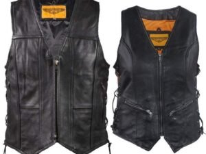 His and Hers Zipper Front Premium Leather Vests With Side Laces / SKU GRL-MV310-ZIP-11-LV8509-DL
