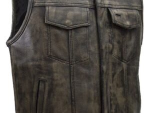Leather Motorcycle Vest - Men's - Distressed Brown - Club - MV320-ZIP-12-DL