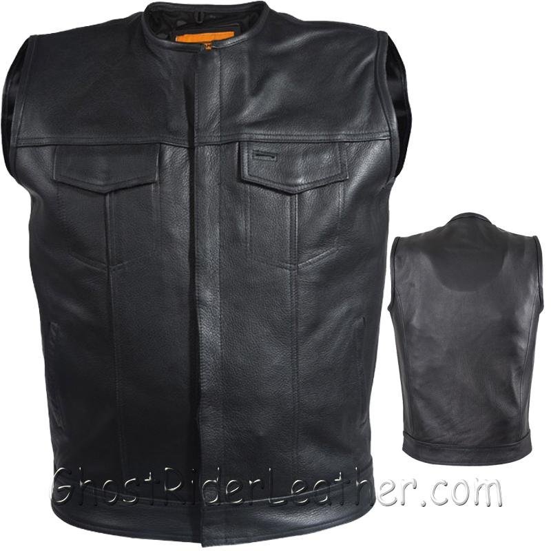 Leather Motorcycle Vest - Men's - Club - Short Collar - MV8007-DL - Image 2
