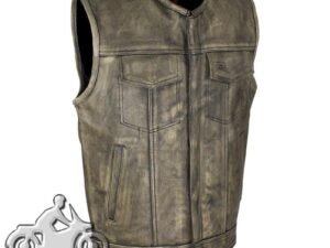 Leather Motorcycle Vest - Men's -  Distressed Brown - SOA Club - MV8007-ZIP-12-DL