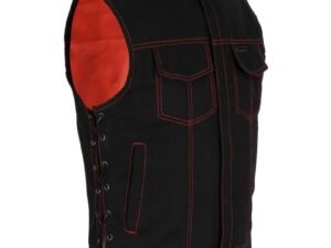Denim Motorcycle Vest - Men's - Red Stitching - MV97320-ZIP-RTRL-BD-DL