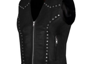 Leather Motorcycle Vest - Women's - Studs - Conchos - Zipper - N-LV8505-11-DL