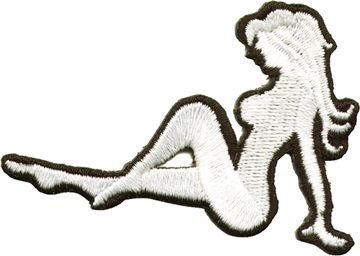 Vest Patches - Two Sexy Mudflap Girl Patches in Red and White - PAT-D525-D524-DL - Image 2