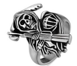 Skull Grim Reaper Biker Ring - Stainless Steel - Biker Jewelry - Biker Ring - R103-DS