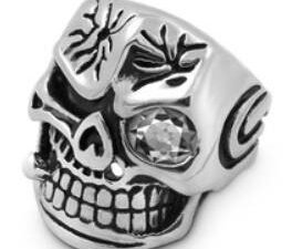 Smash Face Skull Biker Ring - Stainless Steel - Biker Jewelry - Biker Ring - R117-DS