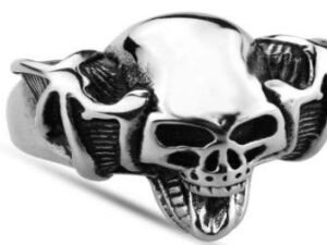 Handle Bar Skull Biker Ring - Stainless Steel - Biker Jewelry - Biker Ring - R128-DS