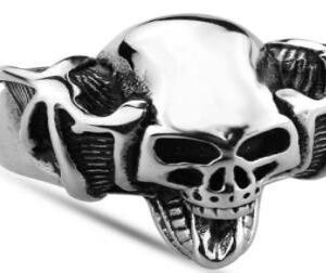 Handle Bar Skull Biker Ring - Stainless Steel - Biker Jewelry - Biker Ring - R128-DS