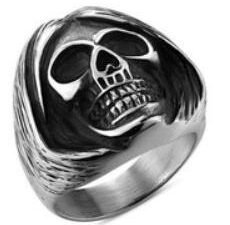 Sleepy Head Skull Biker Ring - Stainless Steel - Biker Jewelry - Biker Ring - R139-DS