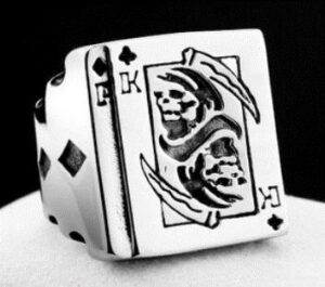 King Of Clubs Skull Biker Ring - Stainless Steel - Biker Jewelry - Biker Ring - R157-DS