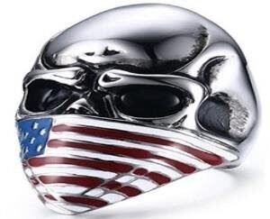 USA Flag Face Skull Biker Ring - Stainless Steel - Biker Jewelry - Biker Ring - R165-DS