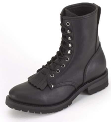 Leather Motorcycle Boots - Men's - Average Width - Lace Up Front - Tassles - S14-REG-DL