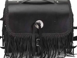 Motorcycle Leather Sissy Bar Bag with Braid and Fringe - SKU SB5008-LEATHER-DL