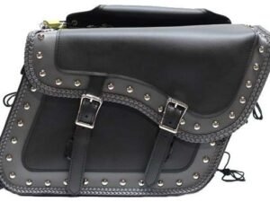 Saddlebags - PVC - Gray Trim - Studs - Motorcycle Luggage - SD4054-PV-DL