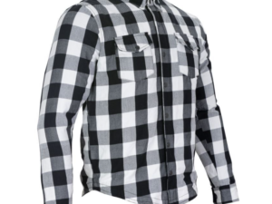 Flannel Motorcycle Shirt - Men's - Armor - Up To Size 5XL - White Black Plaid - SHR13-CC-DL
