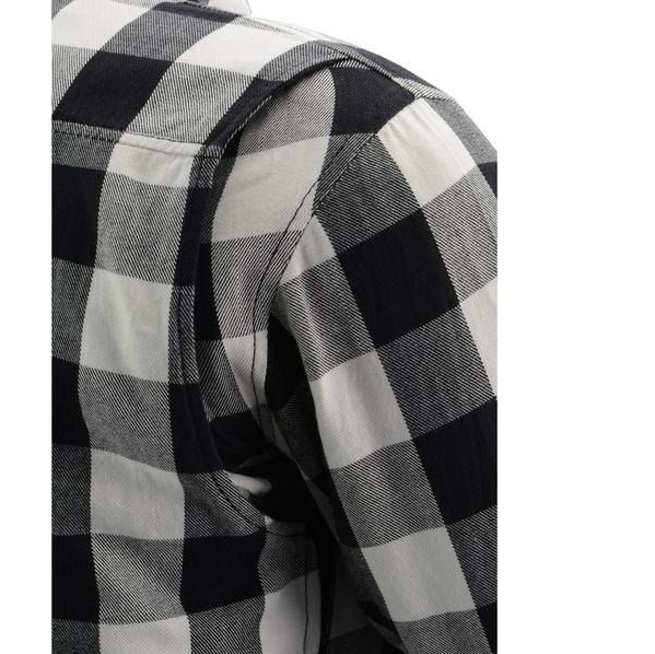 Flannel Motorcycle Shirt - Men's - Armor - Up To Size 5XL - White Black Plaid - SHR13-CC-DL - Image 3